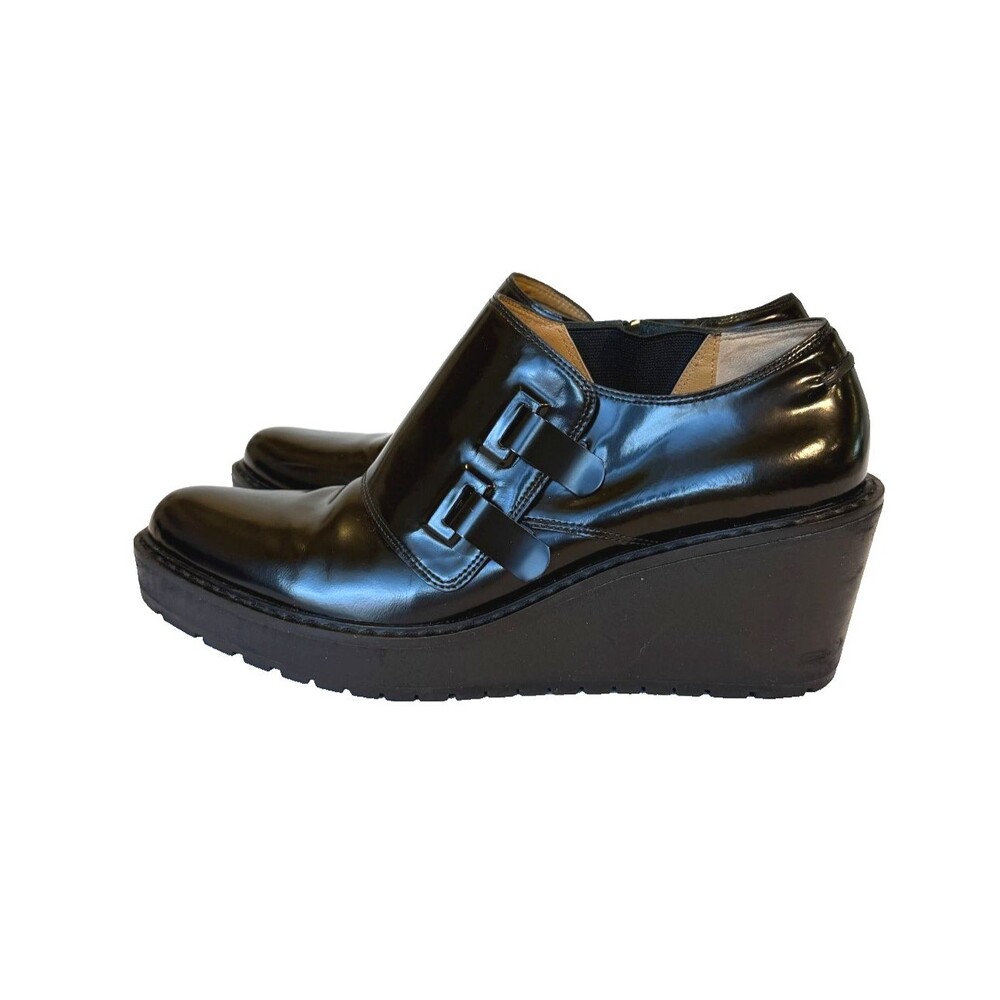 3.1 Phillip Lim Wallace Monk Strap Wedge Italian Leather Black Women's US 8 38.5